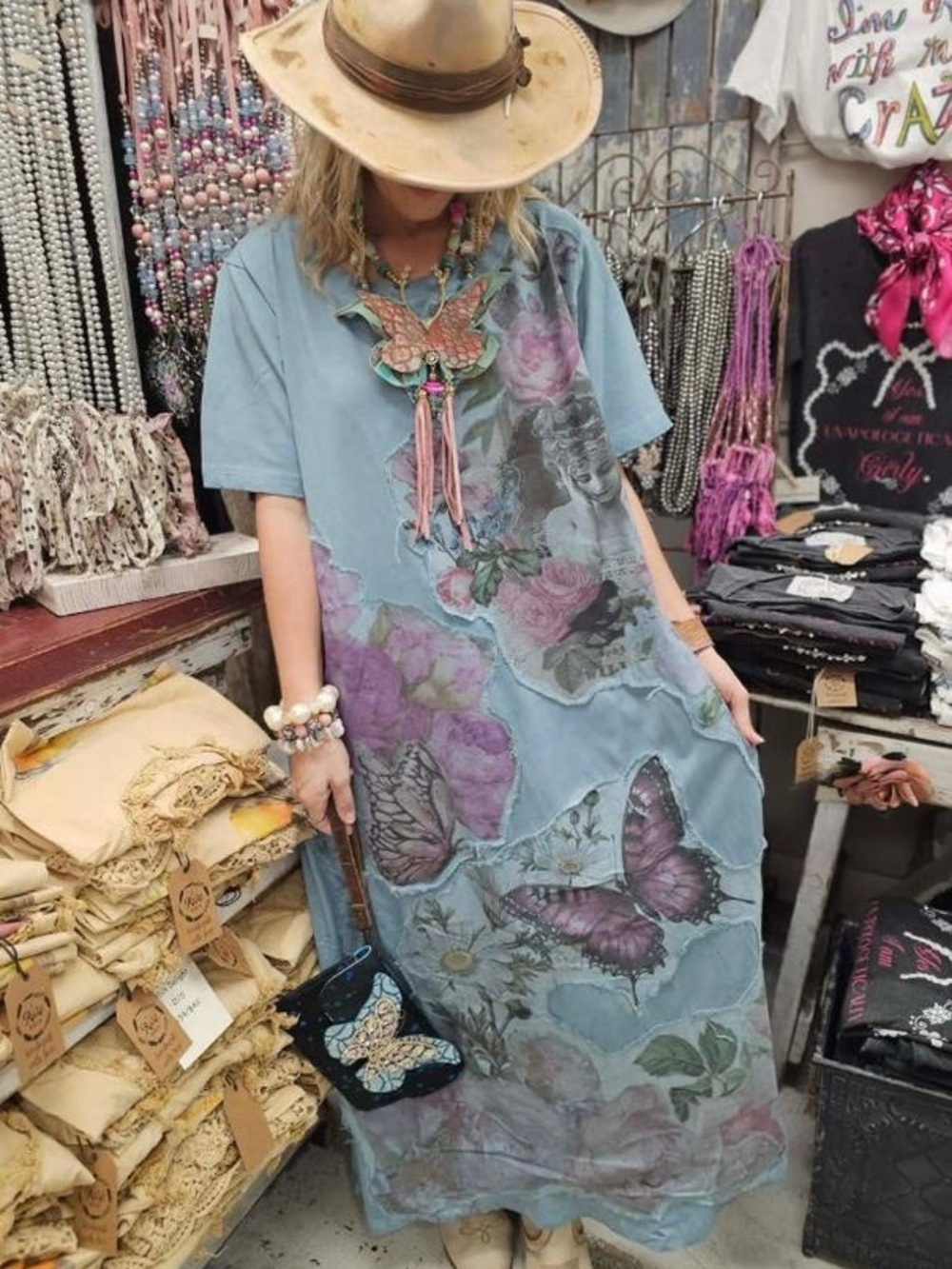 Rare Bird Blue Butterfly Tee Shirt Dress
